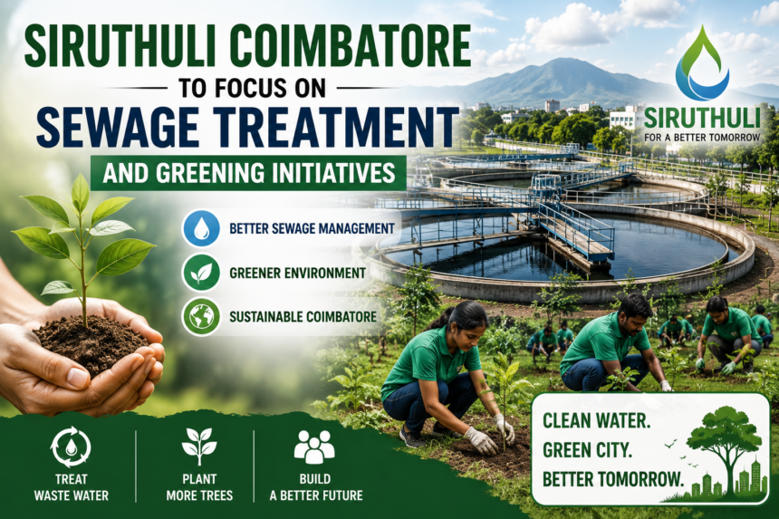 Environmental conservation activities by Siruthuli Coimbatore focusing on sewage treatment and urban greening projects