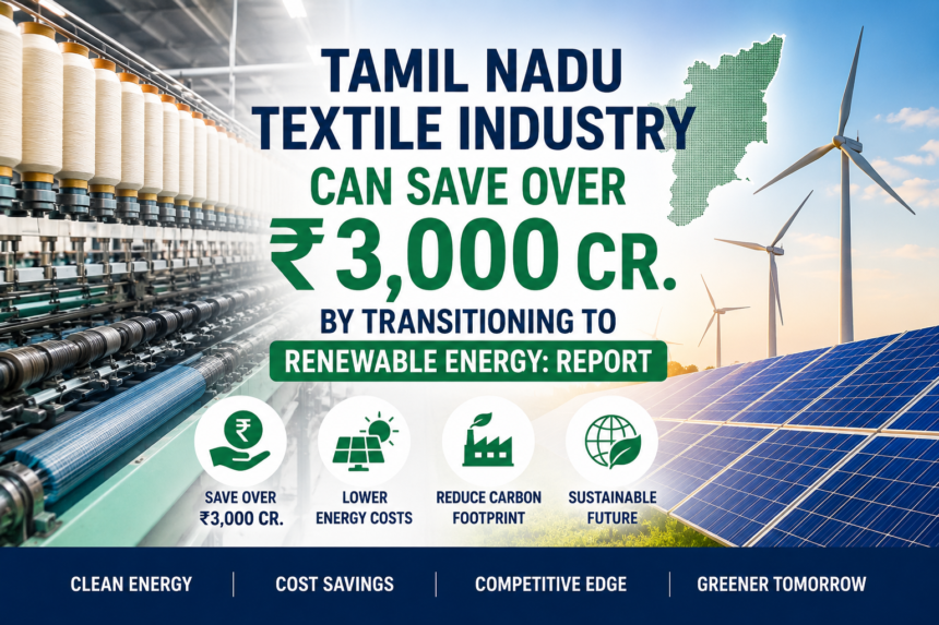 Tamil Nadu textile industry renewable energy adoption helping reduce carbon footprint and save over ₹3,000 crore in manufacturing costs