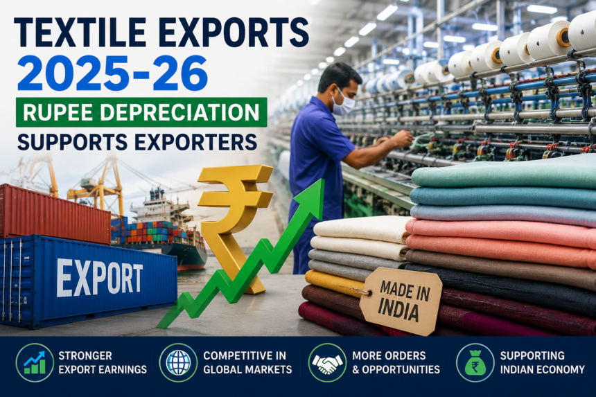 Indian textile manufacturing and export operations benefiting from rupee depreciation in 2025-26