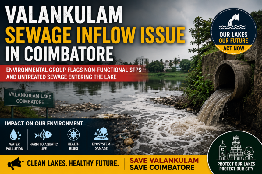 Valankulam Lake in Coimbatore facing sewage inflow concerns due to non-functional sewage treatment plants and environmental pollution challenges