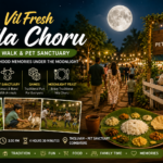 Families enjoying the VilFresh Nila Choru event featuring a farm walk, pet sanctuary, games, and traditional moonlight dining in Coimbatore.