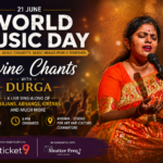 World Music Day Coimbatore celebration featuring Divine Chants with Durga performing bhajans, abhangs, and kirtans at Antara Studio for Art and Culture