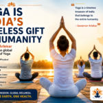 Participants practicing yoga during an event celebrating Yoga as India’s timeless gift to humanity