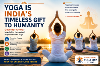 Participants practicing yoga during an event celebrating Yoga as India’s timeless gift to humanity