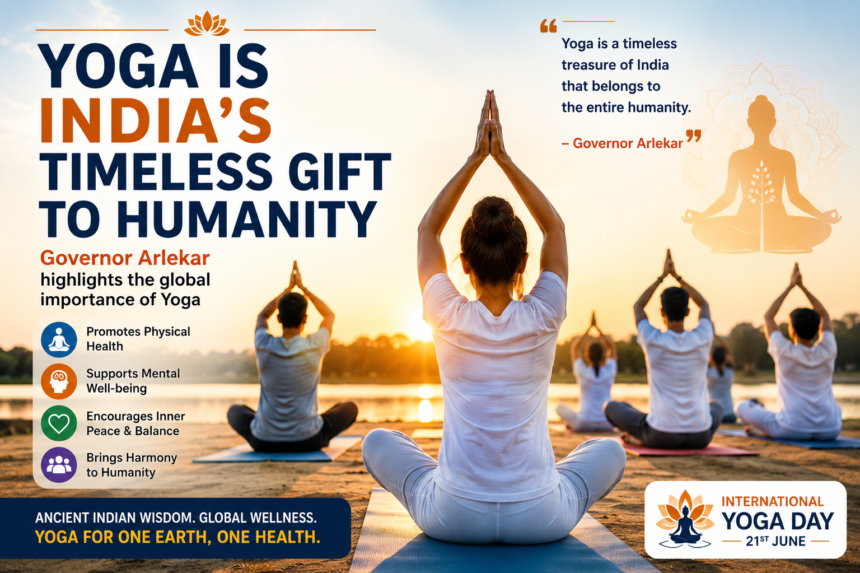 Participants practicing yoga during an event celebrating Yoga as India’s timeless gift to humanity