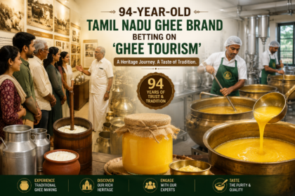 Visitors observing traditional ghee preparation at a heritage dairy facility in Tamil Nadu as part of a unique food tourism experience.