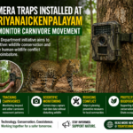 Forest officials installing camera traps in the Periyanaickenpalayam forest area near Coimbatore to monitor carnivore movement.