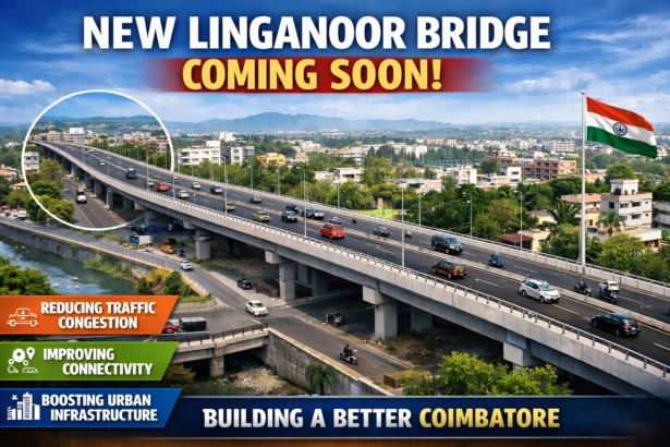 A conceptual view of the proposed new bridge at Linganoor in Coimbatore to improve traffic flow and road connectivity.