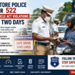 Traffic police checking vehicles during a special enforcement drive in Coimbatore to identify Motor Vehicle Act violations.