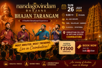 Poster of Nandagovindam Bhajans – Bhajan Tarangam devotional music concert scheduled in Coimbatore.