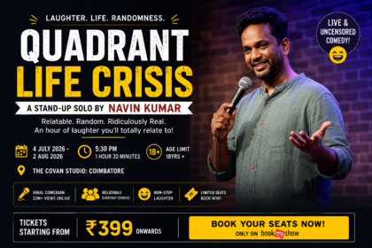 Navin Kumar performing his Quadrant Life Crisis stand-up comedy show in Coimbatore.