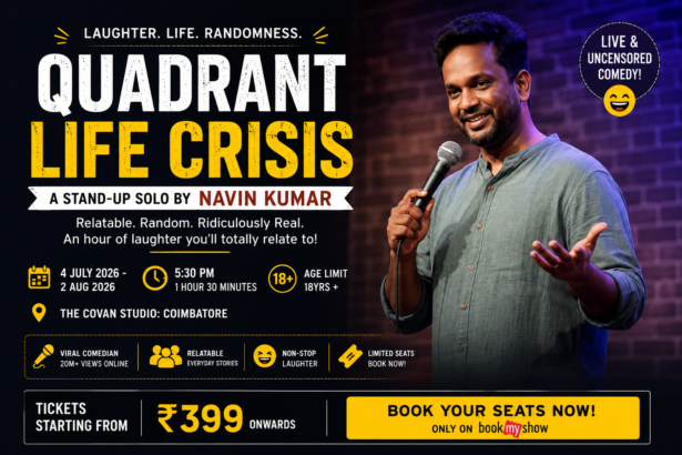 Navin Kumar performing his Quadrant Life Crisis stand-up comedy show in Coimbatore.