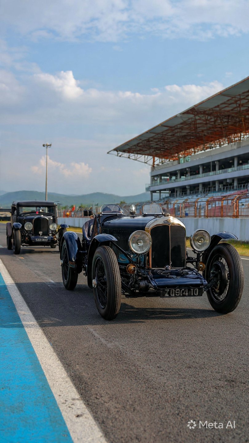 The cast and crew of the film GDN launch the trailer at Coimbatore's motorsports circuit surrounded by vintage cars.