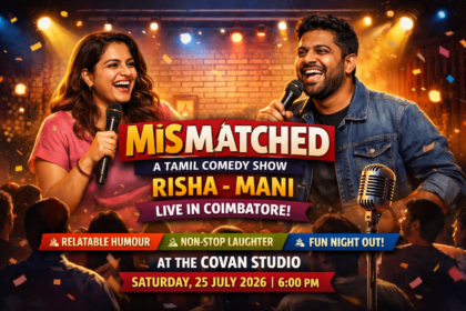 Risha-Mani performing live during the MISMATCHED Tamil stand-up comedy show in Coimbatore.