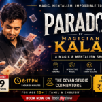 Magician Kalai performing his Paradox magic and mentalism show in Coimbatore during September 2026