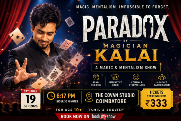 Magician Kalai performing his Paradox magic and mentalism show in Coimbatore during September 2026
