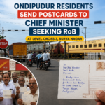 Ondipudur residents at sub post office sending postcards to Tamil Nadu CM demanding RoB