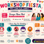 Coimbatore Moms Workshop Fiesta event poster for August 15 at Graceland Event Space