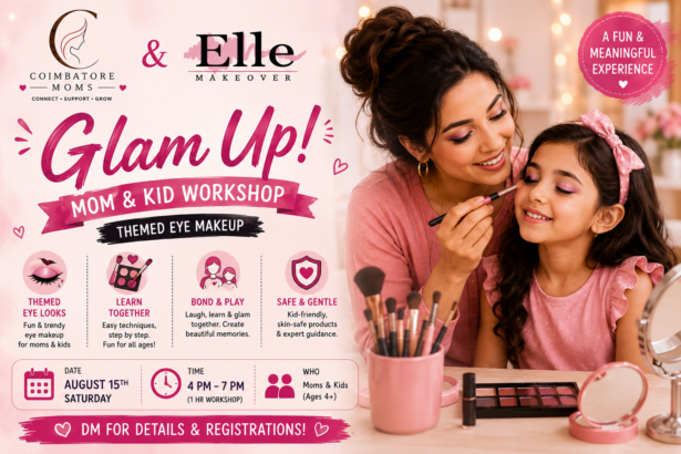 Glam Up Mom & Kid Workshop in Coimbatore featuring themed eye makeup